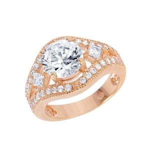 Sterling Silver 925 Rose Gold Plated Multi Shaped Clear CZ Dome Ring